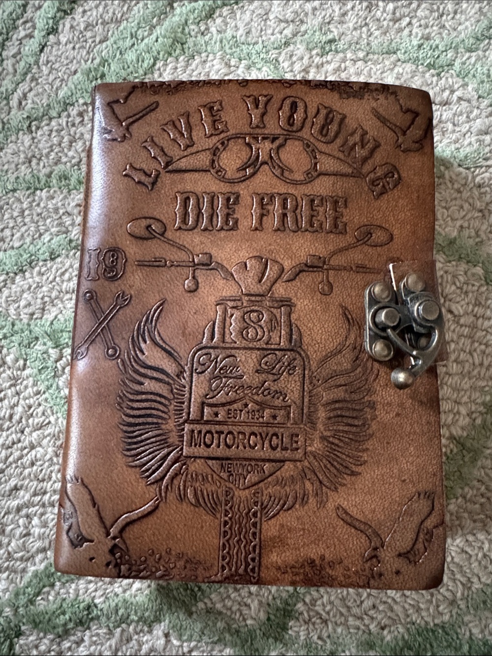 Hand Crafted Brown Leather Motorcycle Embossed Journal